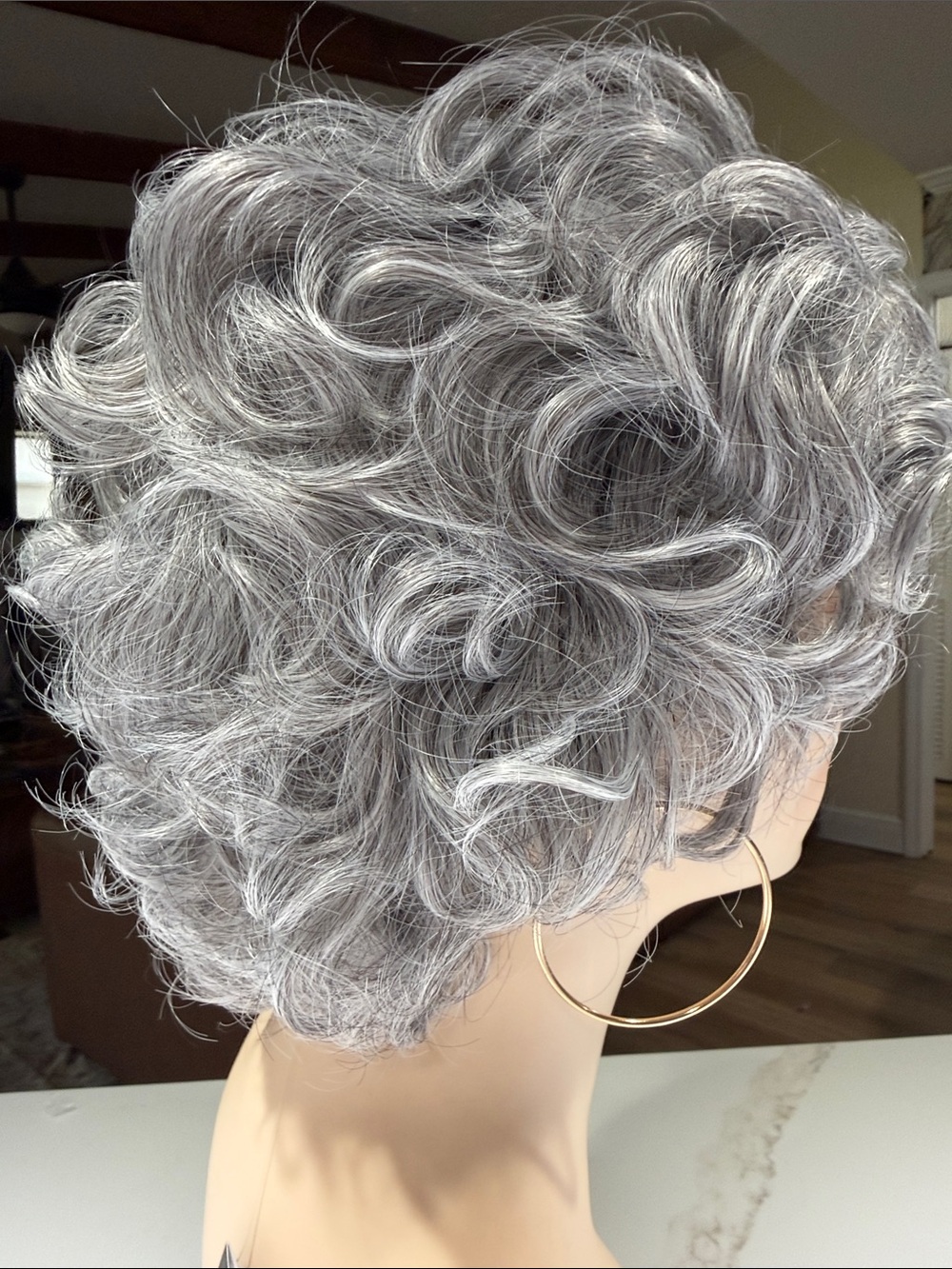HAIR, Pixie with Bangs, Curly, Free Part, Gray/Silver